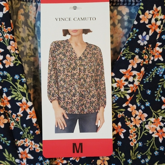 Vince Camuto Navy Floral Top - Picture 3 of 7